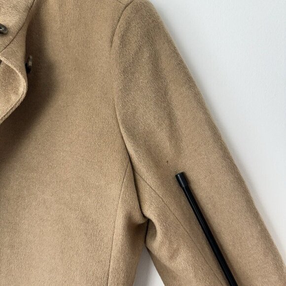 Uniqlo Coat Womens XL Camel Tan Wool Cashmere Stand Collar Mock Neck Classic - Picture 11 of 12